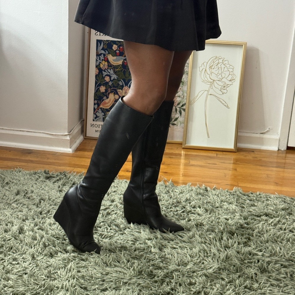 Open Edit Erik Black Over the Knee Wedge Boots